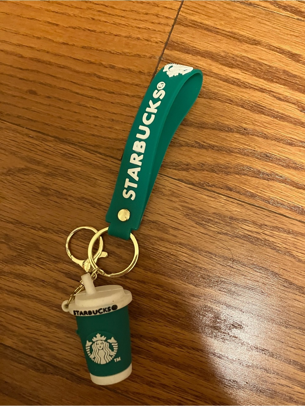 Starbucks Teal Silicone Cup Keyring Wristlet with Gold Hardware